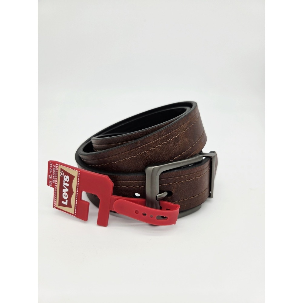 NEW Levis Men's Sz XL 42-44 Brown‎ BLACK Reversible Belt Gunmetal Buckle